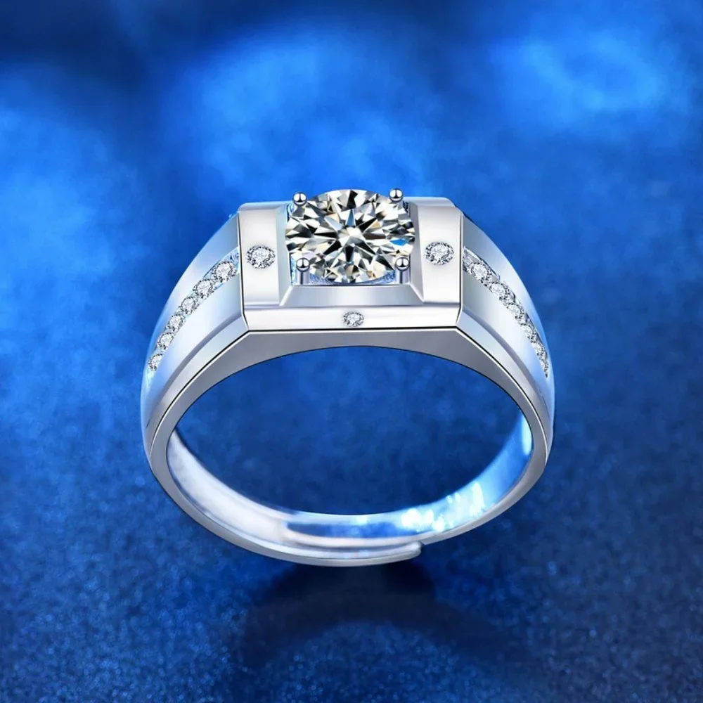 Certified 2ct. t.w. Moissanite Diamond Mens Wedding Ring NEW